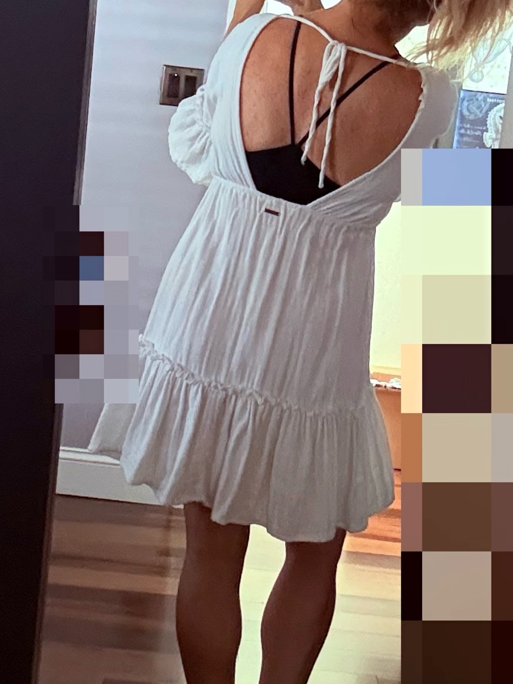Billabong White Backless Tie-Back Tiered Mini Dress